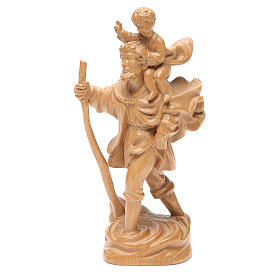 Estatua San Cristóbal con niño madera patinada de la Val Gardena