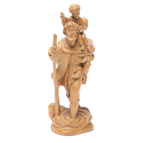 Estatua San Cristóbal con niño madera patinada de la Val Gardena 1