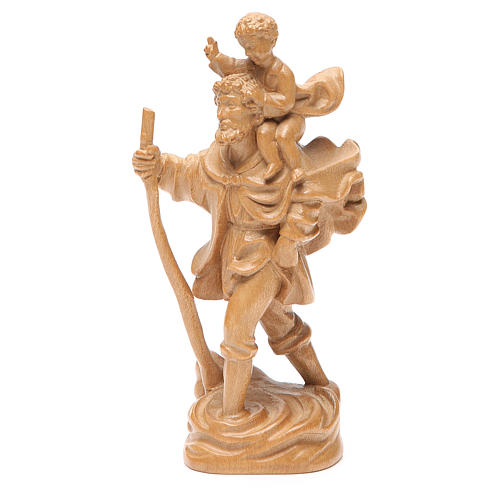 Estatua San Cristóbal con niño madera patinada de la Val Gardena 2