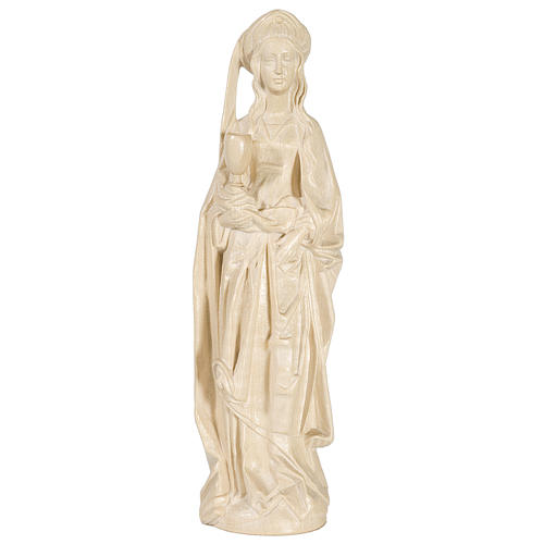 Santa Barbara con calice 27 cm legno Valgardena naturale cerato 1