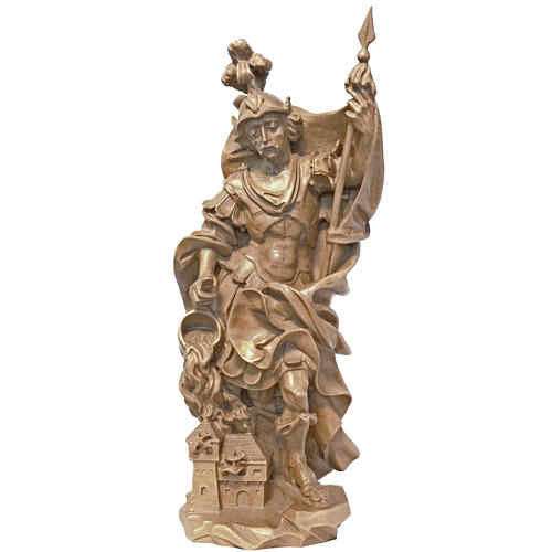 Estatua San Florián de estilo barroco de madera patinada de la Val Gardena 1