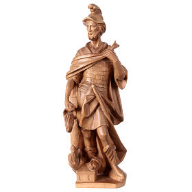 Estatua San Florián de madera patinada de la Val Gardena, 27 cm