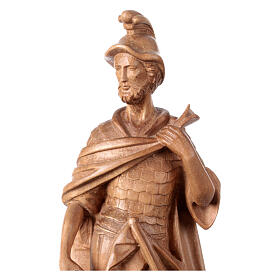Estatua San Florián de madera patinada de la Val Gardena, 27 cm