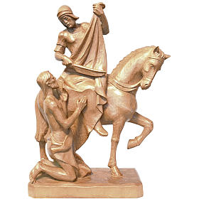 San Martín a caballo con mendigo, madera patinada de la Val Gardena