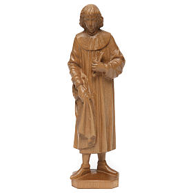 Estatua San Cosme de madera patinada de la Val Gardena, 25 cm