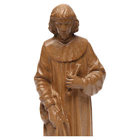 Estatua San Cosme de madera patinada de la Val Gardena, 25 cm