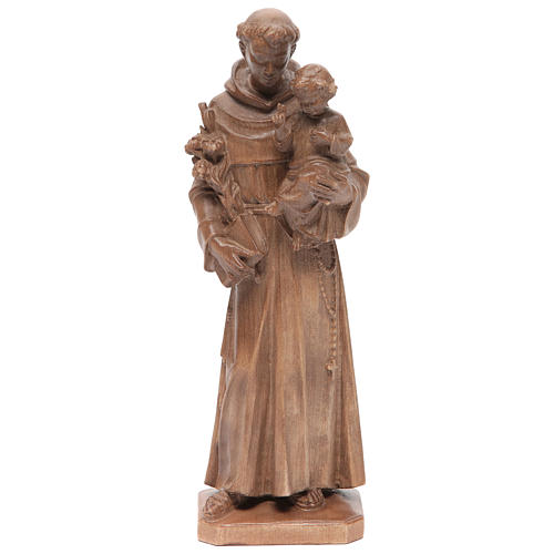 Estatua San Antonio con niño de madera patinada de la Val Gardena 1