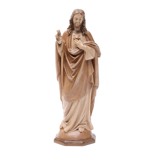 Sacred Heart of Jesus statue in multi-patinated Valgardena wood 1