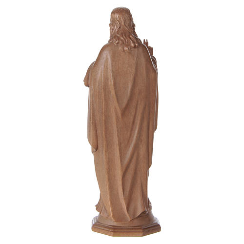 Estatua Sagrado Corazón de Jesús de madera patinada de la Val Gardena 4