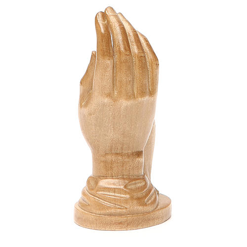 Estatua mano protectora con niña de madera patinada de la Val Gardena 3