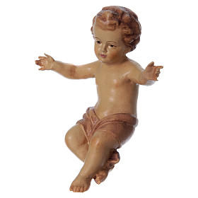 Baby Jesus wooden figurine with opened arms, brown shade