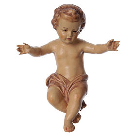 Baby Jesus wooden figurine with opened arms, brown shade