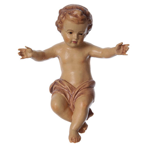 Baby Jesus wooden figurine with opened arms, brown shade 1
