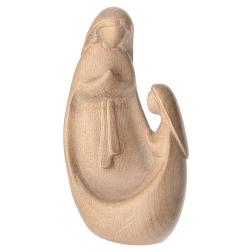 Virgen de estilo moderno con niña de madera patinada, acabado claro 3