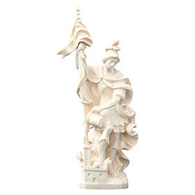 Saint Florian with baby statue in natural wood