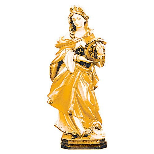 Statue Sainte Catherine bois coloré avec nuances de marron 1