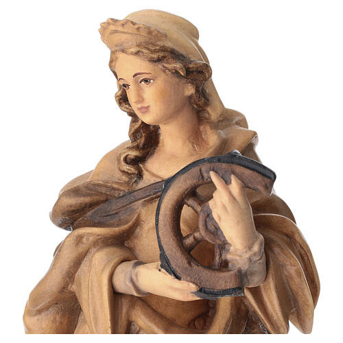 Statua Santa Caterina legno colorato con colori marroni 3