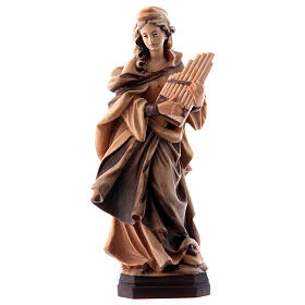 Estatua Santa Cecilia de madera, acabado con diferentes matices de marrón