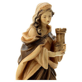 Estatua Santa Bárbara de madera, acabado con diferentes matices de marrón