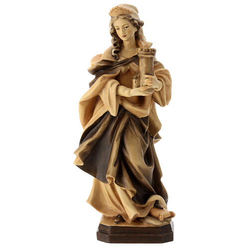 Statua Santa Barbara con varie tonalità di marrone in legno 1