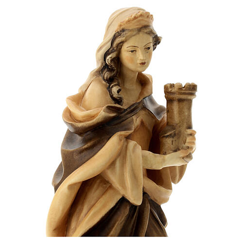 Statua Santa Barbara con varie tonalità di marrone in legno 2