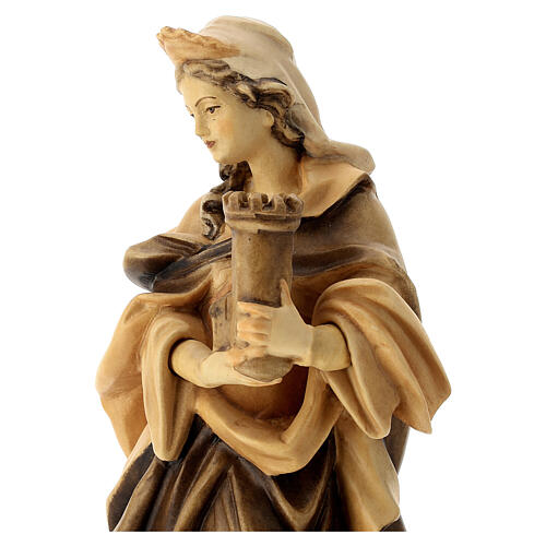 Statua Santa Barbara con varie tonalità di marrone in legno 4