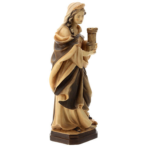 Statua Santa Barbara con varie tonalità di marrone in legno 5
