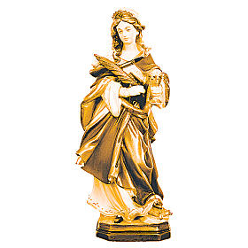 Statua di Santa Ottilia in legno con marrone scuro e chiaro