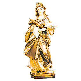 Statue de Sainte Agnès bois avec branche et agneau en main