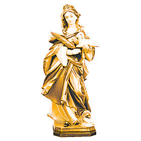 Statua di Santa Agnese legno con ramo e agnellino in mano