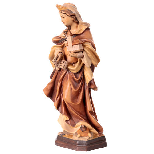 Estatua Santa Eduviges de madera, acabado con diferentes matices de marrón 3