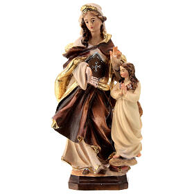 Estatua Santa Ana con niña de madera, acabado con diferentes matices de marrón
