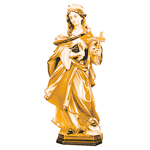 Saint Margaret with cross wooden statue in shades of brown 1