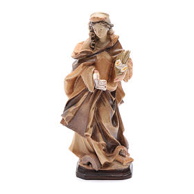 Saint Christina with letter flower and book statue in natural wood