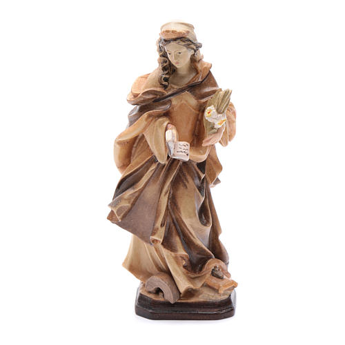 Saint Christina with letter flower and book statue in natural wood 1