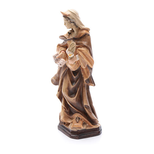 Saint Christina with letter flower and book statue in natural wood 2