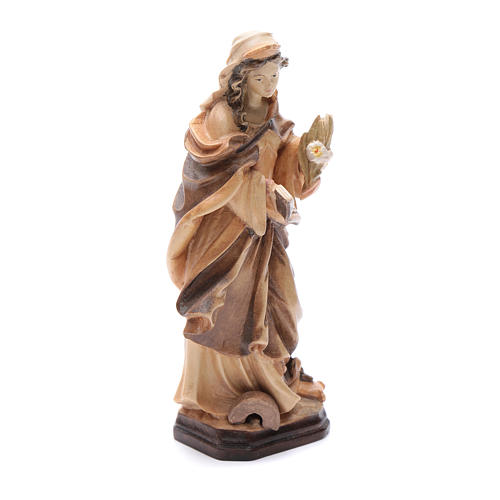 Saint Christina with letter flower and book statue in natural wood 3