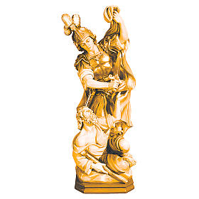 Statua di San Martino legno colorato di marrone chiaro e scuro