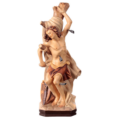 Statua San Sebastiano legno Val Gardena tonalità marroni vari 1