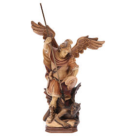 Saint Michael Archangel statue in brown painted Val Gardena wood
