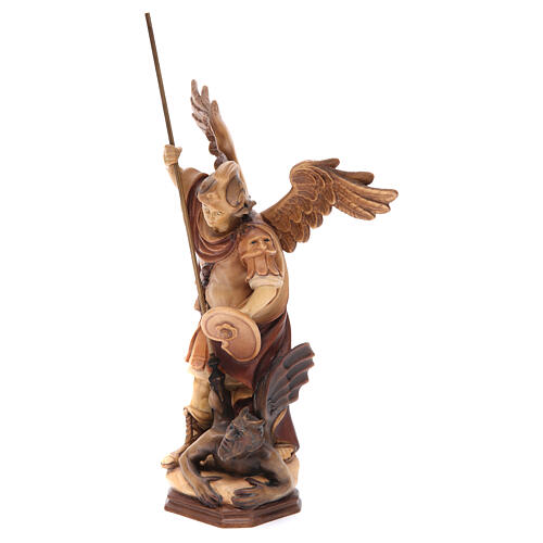 Statua San Michele Arcangelo legno dipinto marrone Val Gardena 2