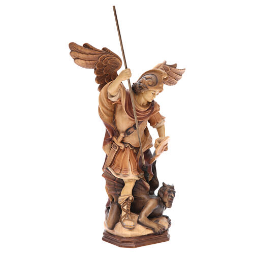 Saint Michael Archangel statue in brown painted Val Gardena wood 3