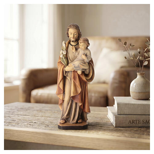 Statue Saint Joseph avec Enfant bois nuances brun Valgardena 2
