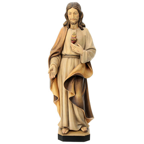 Sacro Cuore di Gesù in legno Val Gardena tonalità marrone 1