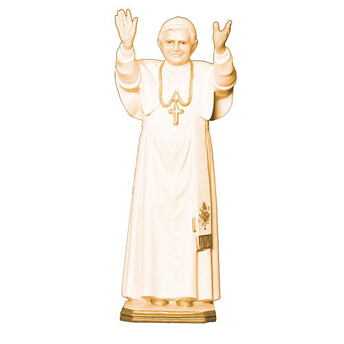 Statue Pope Benedict XVI Val Gardena wood, brown shades 1