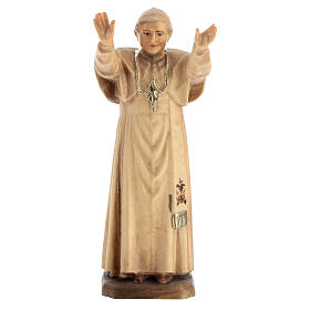 Estatua Papa Benedicto XVI de madera de la Val Gardena, acabado con diferentes matices de marrón