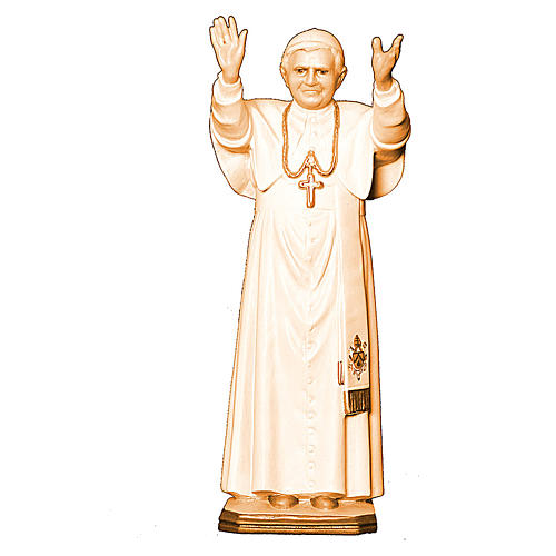 Estatua Papa Benedicto XVI de madera de la Val Gardena, acabado con diferentes matices de marrón 1
