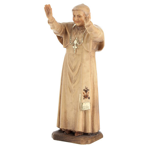 Estatua Papa Benedicto XVI de madera de la Val Gardena, acabado con diferentes matices de marrón 2