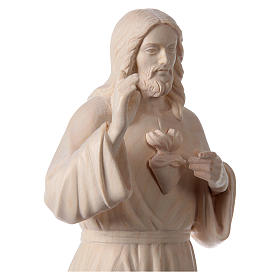 Statue en bois naturel Valgardena Sacré-Coeur de Jésus
