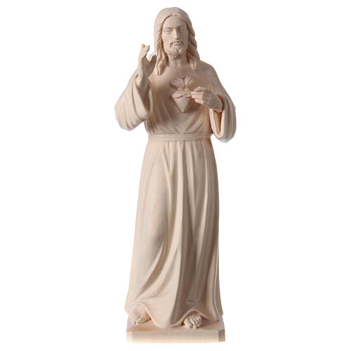 Statue natural wood Val Gardena Sacred Heart of Jesus 1